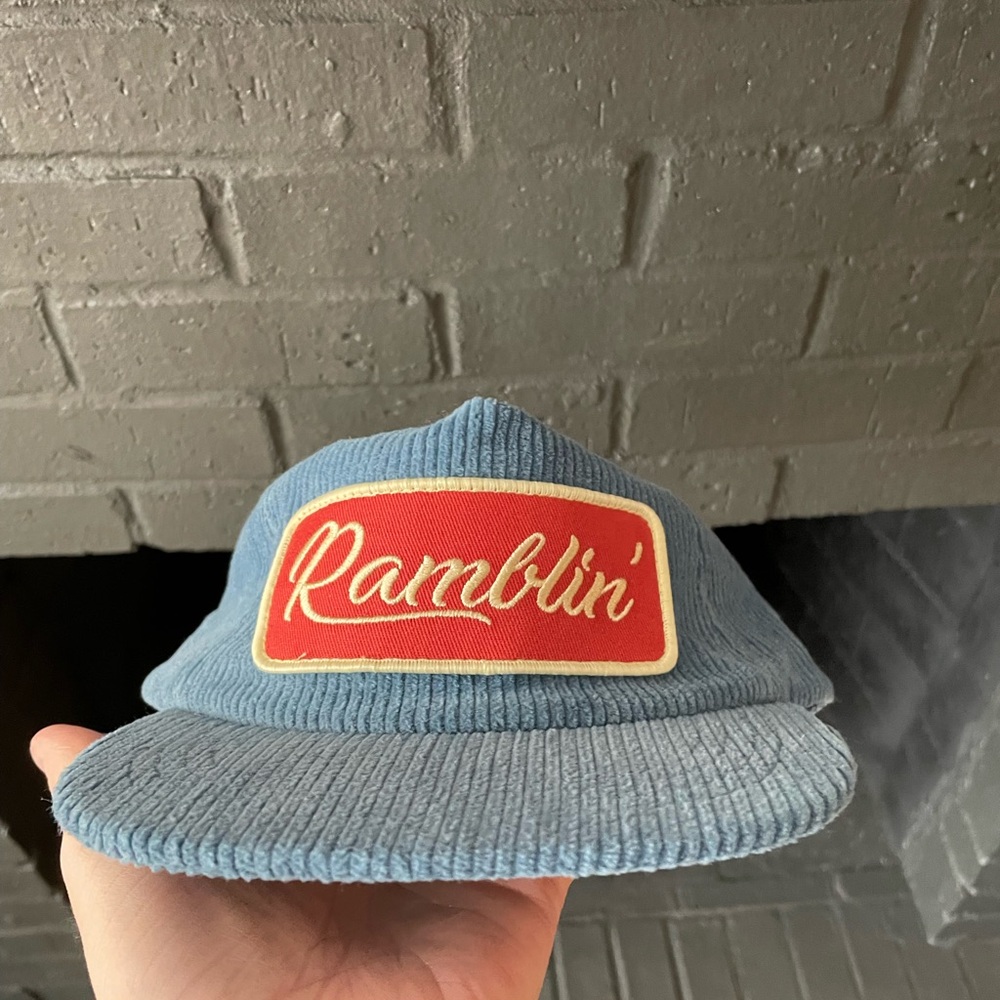 Stuntin Light Blue Corduroy Cap with Red Ramblin' Patch